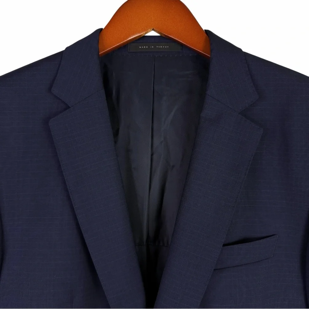 HUGO BOSS Huge4/Genius3 Navy Blue Micro-Check Virgin Wool Suit Jacket Blazer 38R